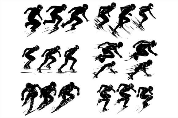 Black Speed Skaters Vector Illustrations: Dynamic Design Assets