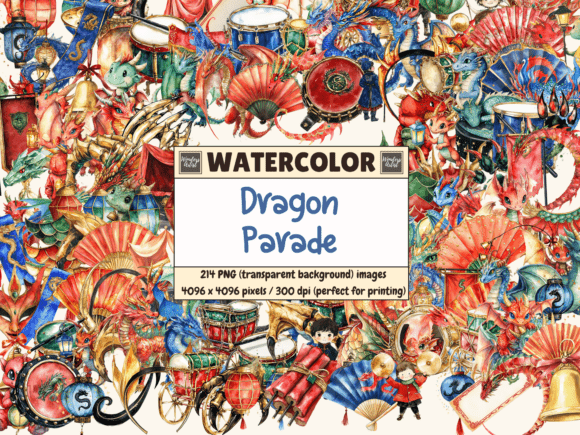 Bring a Parade to Life with Dragon Parade Watercolor Clipart