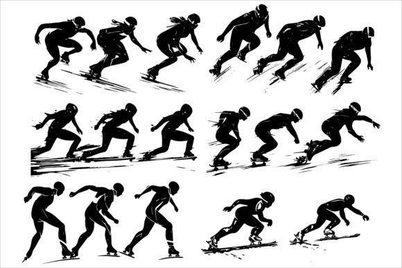Capturing Velocity: The Power of Speed Skaters Racing Vector Artwork