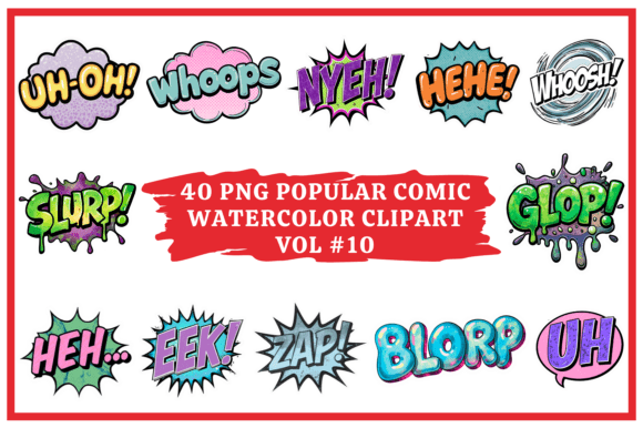Comic Watercolor Clipart Vol #10: Bold Design Energy