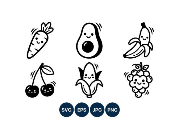 Cute Smiling Fruit and Vegetable Icons for Designers