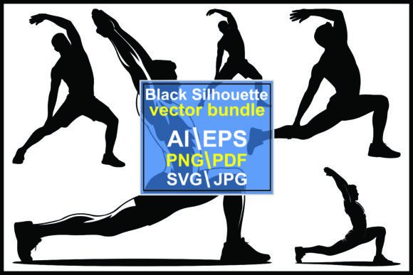 Dynamic Fitness Design: Silhouettes of Men Stretching