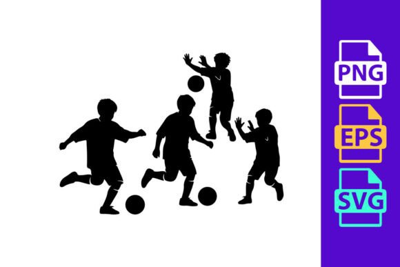 Dynamic Football Action: Four Black Silhouettes Vector Clipart