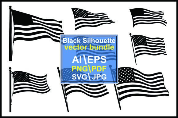 Dynamic Silhouettes: American Flags Waving on Poles