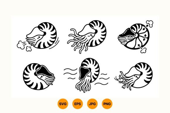 Nautilus Line Art Clipart: Six Icons for Nautical Branding