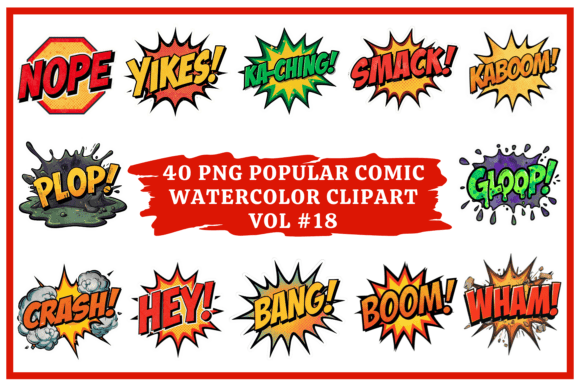 Popular Comic Watercolor Clipart Vol #18: Bold Design Elements