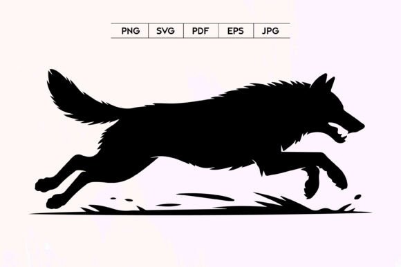 Running Wolf Silhouette: Dynamic Wild Animal Logo in Motion