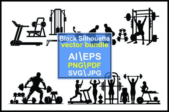 Silhouettes of People Exercising Gym: Dynamic Design Assets