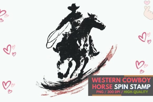 Western Cowboy Horse Spin Stamp PNG: Capturing Rodeo Action